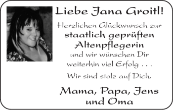 Glückwunschanzeige von Jana Groitl von Super Sonntag / Super Mittwoch