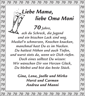 Glückwunschanzeige von Mama Oma Moni von Super Sonntag / Super Mittwoch