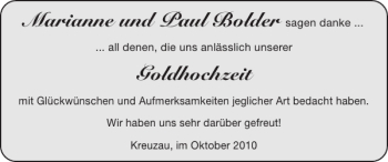 Glückwunschanzeige von Marianne und Paul Bolder Goldhochzeit von Super Sonntag / Super Mittwoch