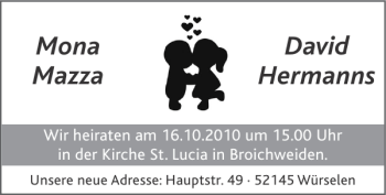 Glückwunschanzeige von Mona Mazza David Hermanns von Super Sonntag / Super Mittwoch