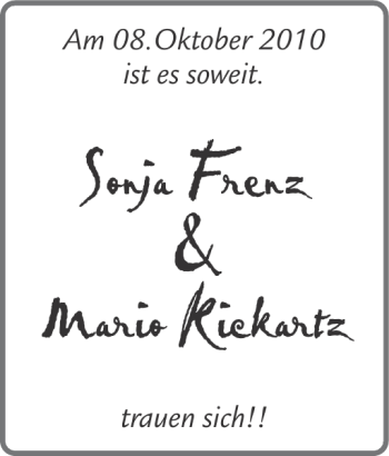 Glückwunschanzeige von Sonja Frenz Mario Kickartz von Super Sonntag / Super Mittwoch
