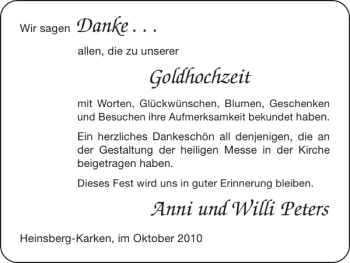 Glückwunschanzeige von e Goldhochzeit Anni und Willi Peters  von Super Sonntag / Super Mittwoch