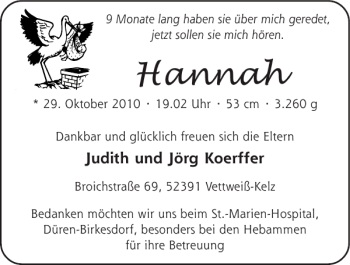 Glückwunschanzeige von Hannah  von Super Sonntag / Super Mittwoch