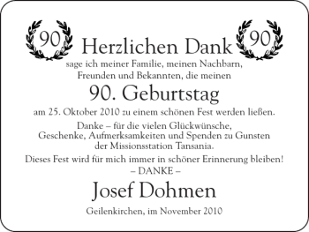 Glückwunschanzeige von Josef Dohmen von Super Sonntag / Super Mittwoch