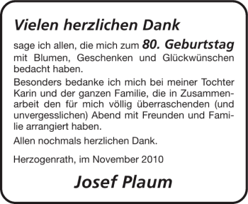 Glückwunschanzeige von Josef Plaum von Super Sonntag / Super Mittwoch