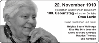 Glückwunschanzeige von Oma Luzie von Aachener Zeitung / Aachener Nachrichten