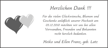 Glückwunschanzeige von Heiko und Ellen Franz geb. Latz  von Super Sonntag / Super Mittwoch