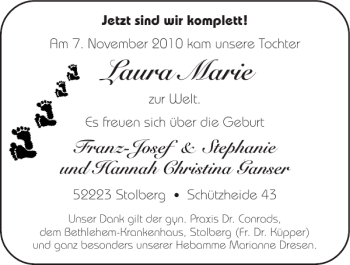 Glückwunschanzeige von Laura Marie von Super Sonntag / Super Mittwoch