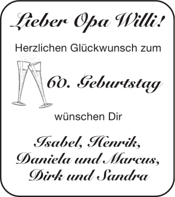 Glückwunschanzeige von Opa Willi von Aachener Zeitung / Aachener Nachrichten