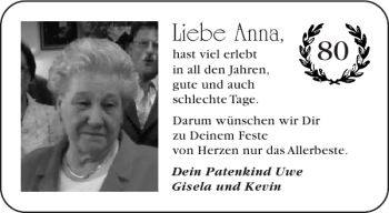 Glückwunschanzeige von Anna  von Aachener Zeitung / Aachener Nachrichten