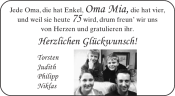 Glückwunschanzeige von Oma Mia von Aachener Zeitung / Aachener Nachrichten