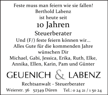 Glückwunschanzeige von Steuerberater  von Aachener Zeitung / Aachener Nachrichten