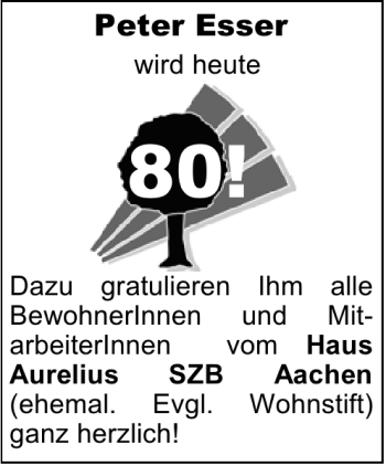 Glückwunschanzeige von Peter Esser von Aachener Zeitung / Aachener Nachrichten