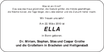 Glückwunschanzeige von ELLA  von Aachener Zeitung / Aachener Nachrichten
