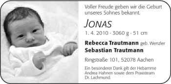 Glückwunschanzeige von Jonas  von Aachener Zeitung / Aachener Nachrichten