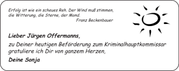 Glückwunschanzeige von Jürgen Offerm anns Dei ne So nja  von Aachener Zeitung / Aachener Nachrichten