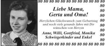 Glückwunschanzeige von Mama Gerta und Oma von Aachener Zeitung / Aachener Nachrichten
