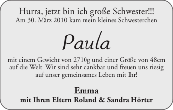 Glückwunschanzeige von Paula  von Super Sonntag / Super Mittwoch