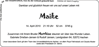 Glückwunschanzeige von   von Aachener Zeitung / Aachener Nachrichten