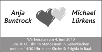 Glückwunschanzeige von Anja Buntrock Michael Lürkens von Super Sonntag / Super Mittwoch