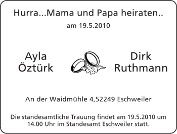 Glückwunschanzeige von Ayla Öztürk Dirk Ruthmann von Super Sonntag / Super Mittwoch