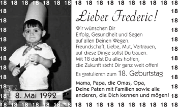 Glückwunschanzeige von Frederic  von Aachener Zeitung / Aachener Nachrichten