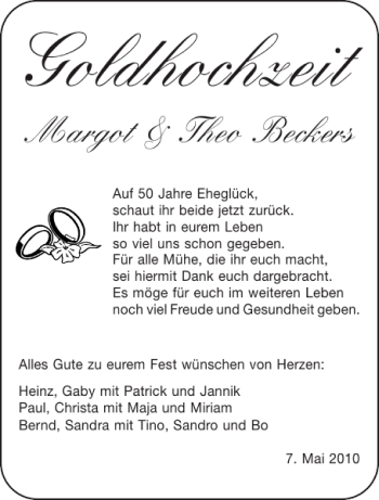 Glückwunschanzeige von Goldhochzeit  von Aachener Zeitung / Aachener Nachrichten