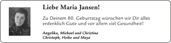Glückwunschanzeige von Maria Jansen von Aachener Zeitung / Aachener Nachrichten