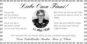 Glückwunschanzeige von Oma Finni von Aachener Zeitung / Aachener Nachrichten