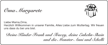 Glückwunschanzeige von Oma Margarete von Super Sonntag / Super Mittwoch