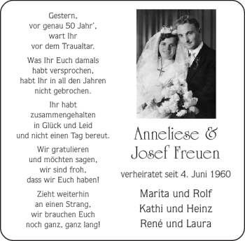 Glückwunschanzeige von Anneliese Josef von Aachener Zeitung / Aachener Nachrichten