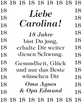 Glückwunschanzeige von Carolina  von Aachener Zeitung / Aachener Nachrichten