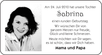 Glückwunschanzeige von Sabrina  von Aachener Zeitung / Aachener Nachrichten
