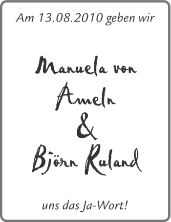 Glückwunschanzeige von Manuela von Ameln Björn Ruland von Super Sonntag / Super Mittwoch