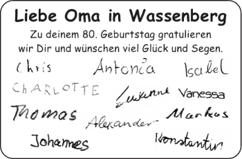 Glückwunschanzeige von Oma Wassenberg von Aachener Zeitung / Aachener Nachrichten