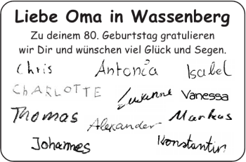 Glückwunschanzeige von Oma Wassenberg von Aachener Zeitung / Aachener Nachrichten