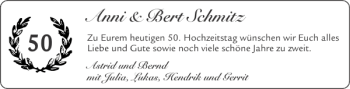 Glückwunschanzeige von Anni Bert Schmitz von Aachener Zeitung / Aachener Nachrichten
