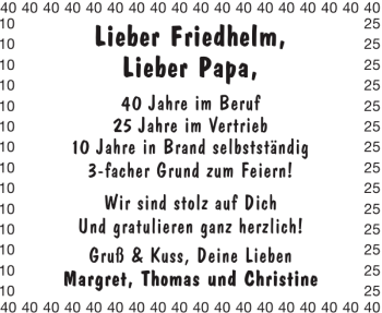 Glückwunschanzeige von Friedhelm Papa von Aachener Zeitung / Aachener Nachrichten