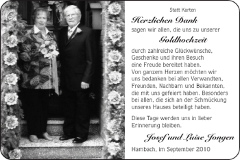 Glückwunschanzeige von Goldhochzeit Josef und Luise Jongen von Super Sonntag / Super Mittwoch