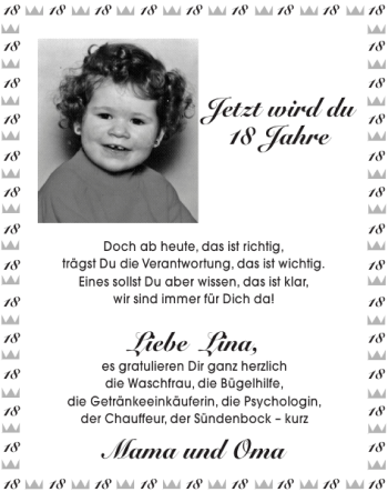Glückwunschanzeige von Lina Mama und Oma von Super Sonntag / Super Mittwoch