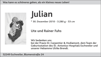 Glückwunschanzeige von Julian  von Super Sonntag / Super Mittwoch