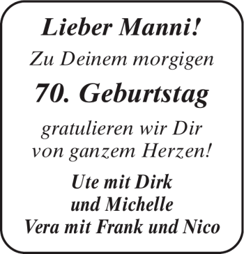Glückwunschanzeige von Manni  von Super Sonntag / Super Mittwoch