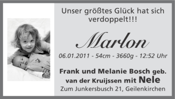 Glückwunschanzeige von Marlon  von Super Sonntag / Super Mittwoch
