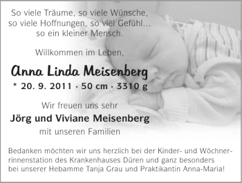 Glückwunschanzeige von Anna Linda Meisenberg von Super Sonntag / Super Mittwoch