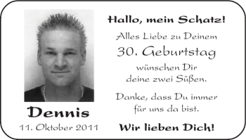 Glückwunschanzeige von Dennis  von Super Sonntag / Super Mittwoch