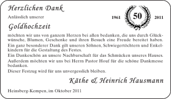 Glückwunschanzeige von Goldhochzeit Käthe Heinrich Hausmann von Super Sonntag / Super Mittwoch