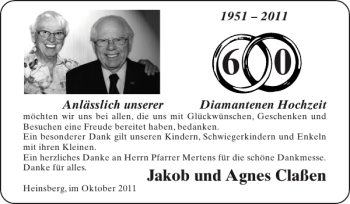 Glückwunschanzeige von Jakob und Agnes Claßen von Super Sonntag / Super Mittwoch