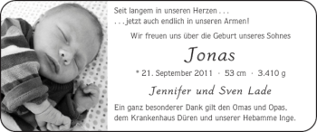 Glückwunschanzeige von Jonas  von Super Sonntag / Super Mittwoch