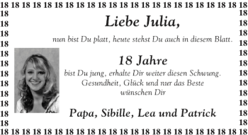 Glückwunschanzeige von Julia  von Aachener Zeitung / Aachener Nachrichten