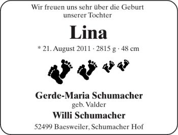 Glückwunschanzeige von Lina  von Super Sonntag / Super Mittwoch